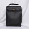 (Pre-order|Hàng đặt trước) KENNY |  Leather Backpack Crossbody bag with top handle and flap secured by gold Kelly lock in Black - Túi da balo đeo chéo có nắp túi khóa Kelly vàng màu đen