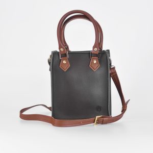 (Pre-order|Hàng đặt trước) Min mini top handle crossbody bag in dark brown mix brown - Túi mini quai xách đeo chéo Min màu nâu đậm phối nâu