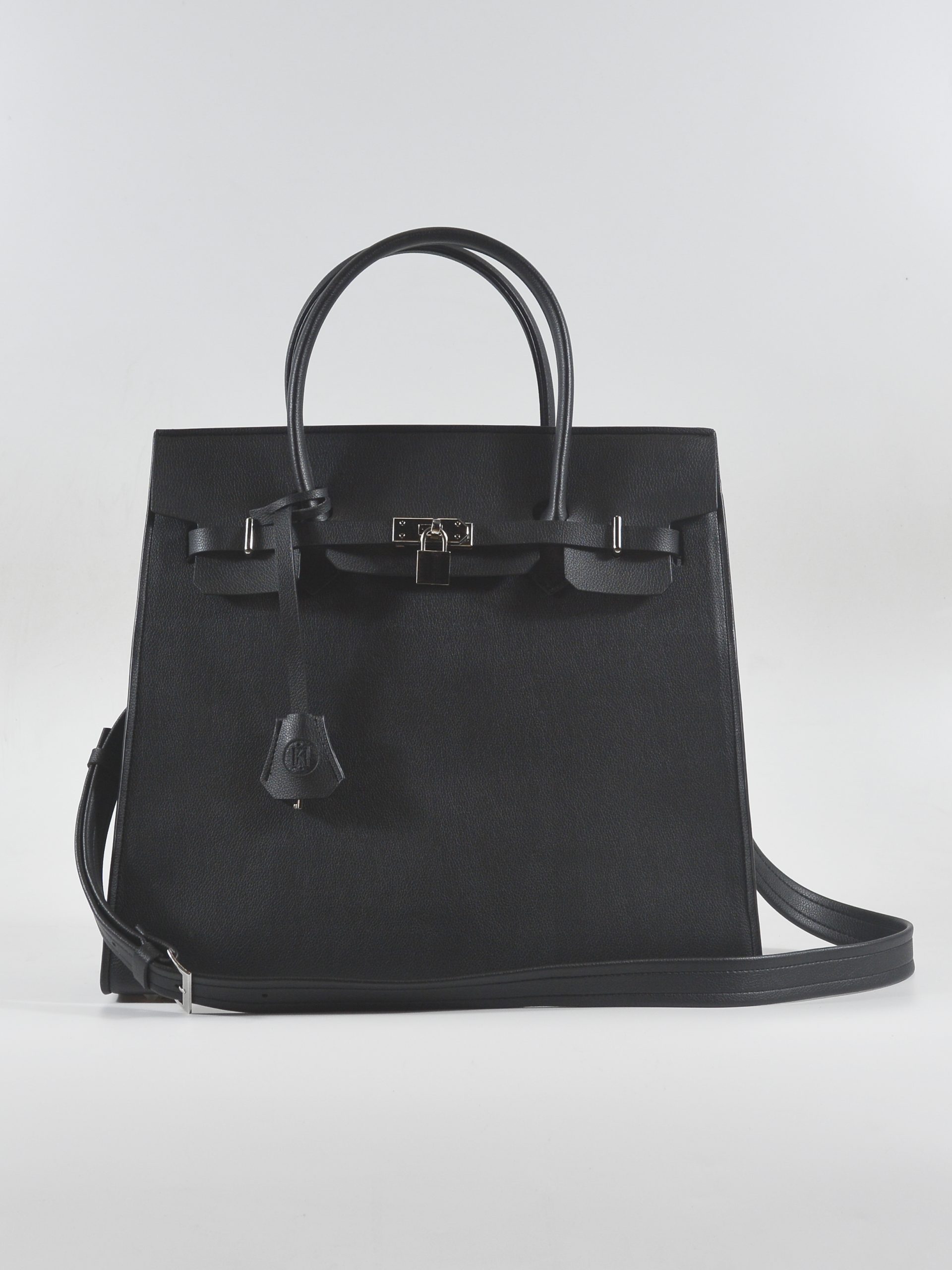 (In stock|Có sẵn) HÀNG LỖI SIÊU NHẸ NƯỚC XI CHỐT KHÓA KHÔNG ĐẸP NHÌN SÁT MỚI THẤY, TÚI MỚI 100% KHÔNG ẢNH HƯỞNG TRẢI NGHIỆM SỬ DỤNG - BIRKIN SELLIER STYLE 35 | Leather Top-handle Crossbody bag 13-14inch laptops with Silver hardware in Black – Túi da dáng Birkin Sellier laptop 13-14inch đeo chéo khóa bạc màu đen